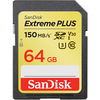 Cartes mémoires SanDisk SDXC 64 Go Extreme Plus UHS-I 1000x (150Mb/s)